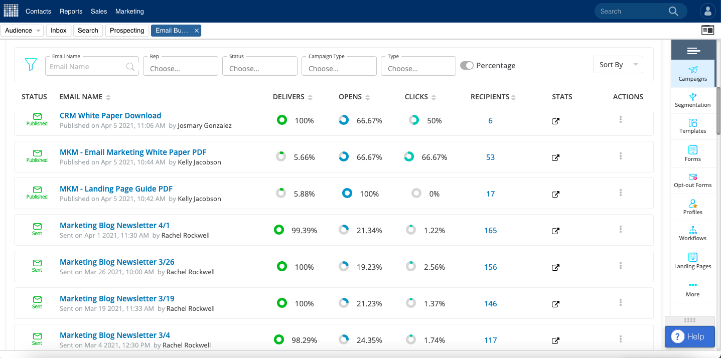 screenshot of Mirabel's Marketing Manager